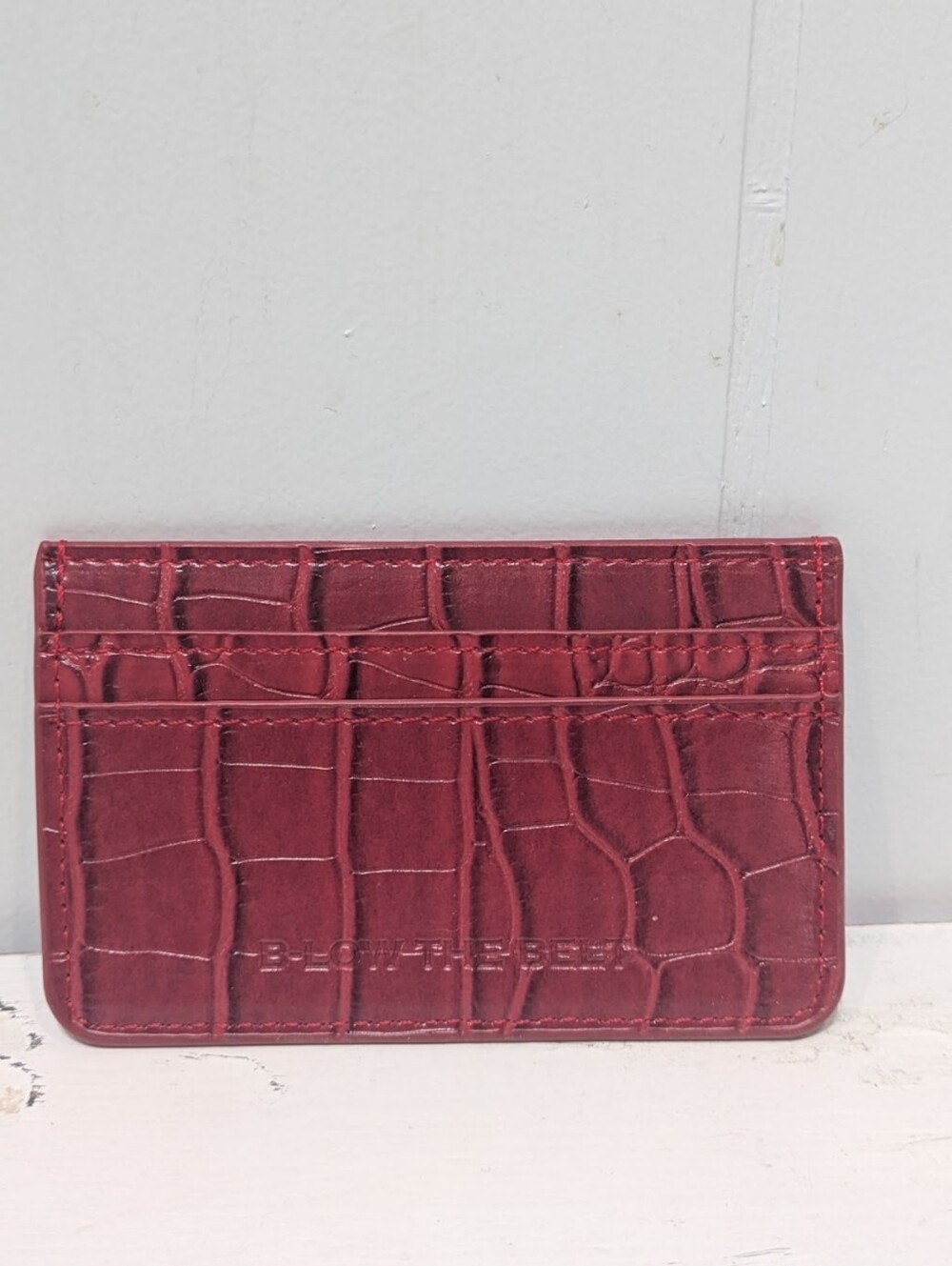 Blow The Belt Crocodile Card Holder Red‎ Small Compact Minimalist Convenient